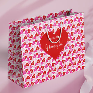 Modern Cute I Love You Text Custom Name Valentine Large Gift Bag
