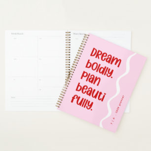Modern Cute Inspiration Pink and Red Monogram Year Planner