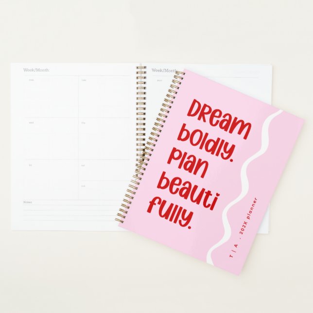 Modern Cute Inspiration Pink and Red Monogram Year Planner (Display)
