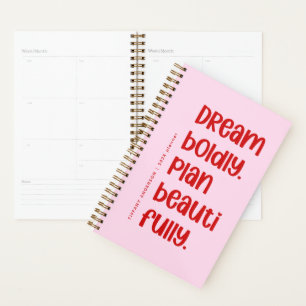 Modern Cute Inspiration Pink and Red Name Year Planner