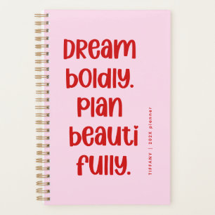 Modern Cute Inspiration Pink and Red Name Year Planner