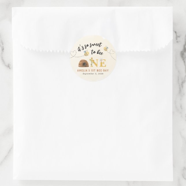 Modern Cute It’s so sweet to bee first birthday Classic Round Sticker (Bag)