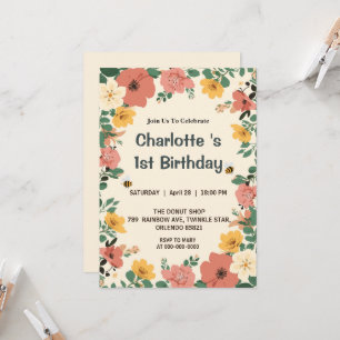 Modern Cute It’s so sweet to bee first Birthday Pa Invitation