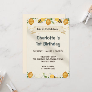Modern Cute It’s so sweet to bee first Birthday Pa Invitation
