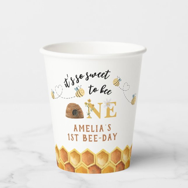 Modern Cute It’s so sweet to bee first birthday Paper Cups (Front)
