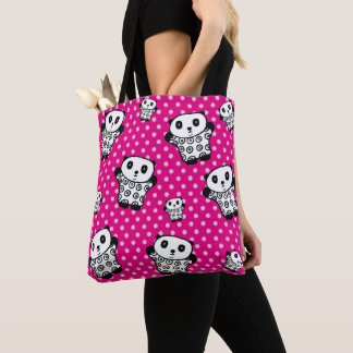 Modern Cute Kawaii Panda Bear Pink Polka Dot Tote Bag
