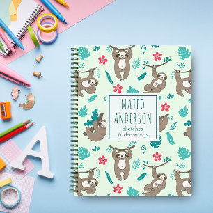 Modern Cute Kawaii Sloths Personalised Name  Notebook