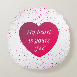 Modern Cute Keepsake Red Heart Valentines Day Round Cushion