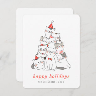 Modern Cute Kitten Cats Christmas Tree Holiday Card