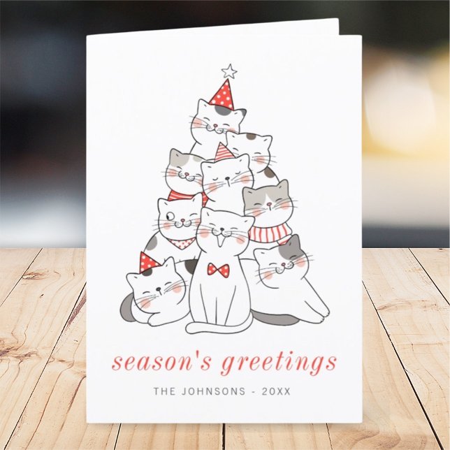 Modern Cute Kitten Cats Christmas Tree Holiday Card (Creator Uploaded)