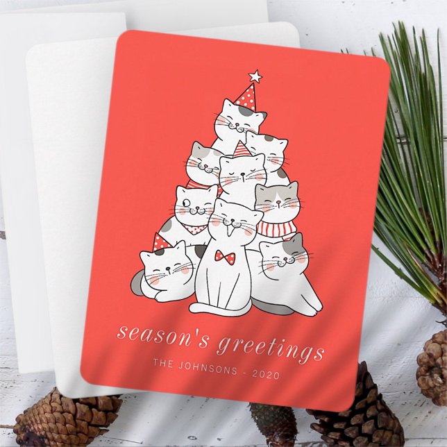 Modern Cute Kitten Cats Christmas Tree Holiday Card (Creator Uploaded)