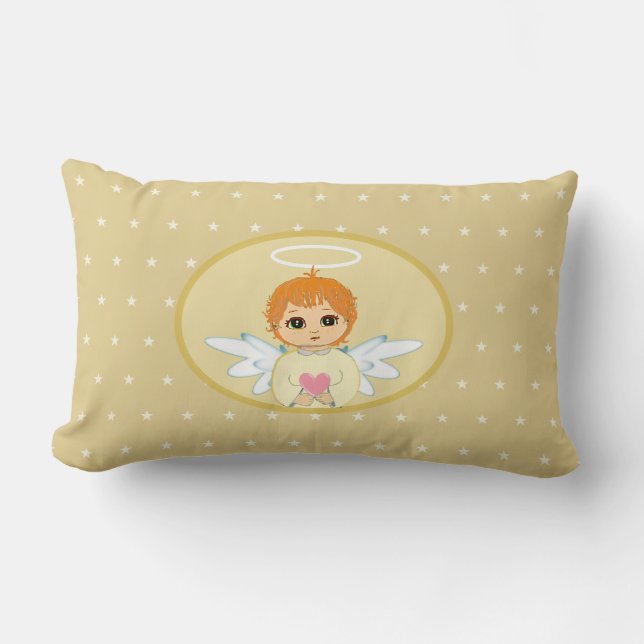Modern Cute Little Angel on Golden Lumbar Cushion (Front)