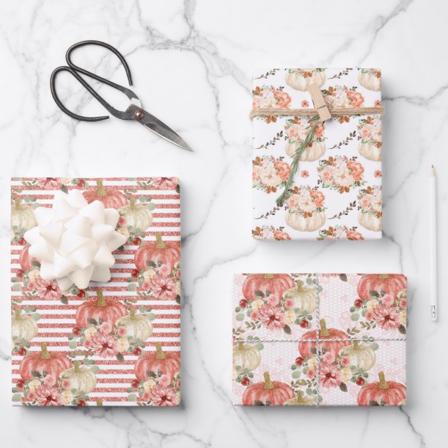 Modern Cute Little Pumpkin Birthday Baby Shower Wrapping Paper Sheet (Front)