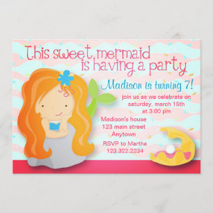 Modern Cute Mermaid Pink Birthday Party Invitation