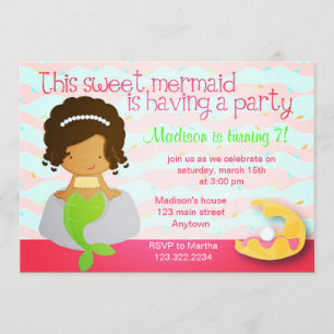 Modern Cute Mermaid Pink Birthday Party Invitation