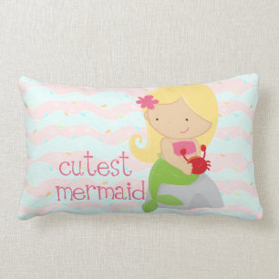 Modern Cute Mermaid Pink Personalised Lumbar Cushion