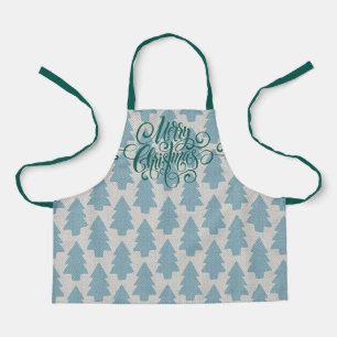 Modern Cute Merry Christmas Tree FUN Lettering Apron