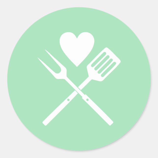 Modern Cute Mint Green White BBQ Heart Baby Shower Classic Round Sticker (Front)