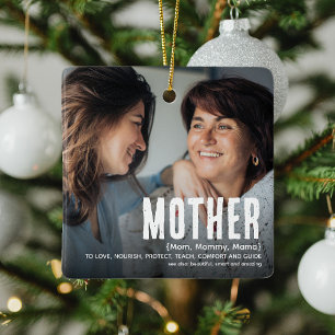 Modern Cute MOTHER Definition 2 Photo Christmas Ceramic Ornament