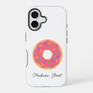 Modern Cute Name Monogram Doughnut Pink White iPhone 16 Case