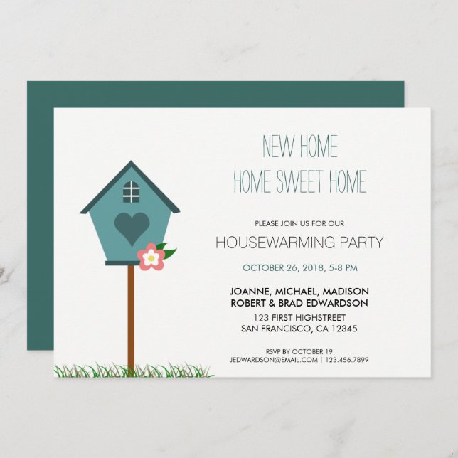 Modern cute New Home Housewarming party Invitation (Front/Back)