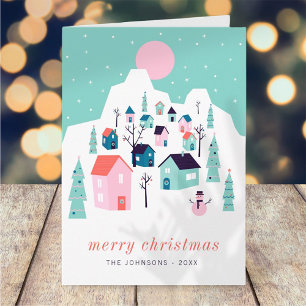 Modern Cute Nordic Winter Snow Mountain Village Card