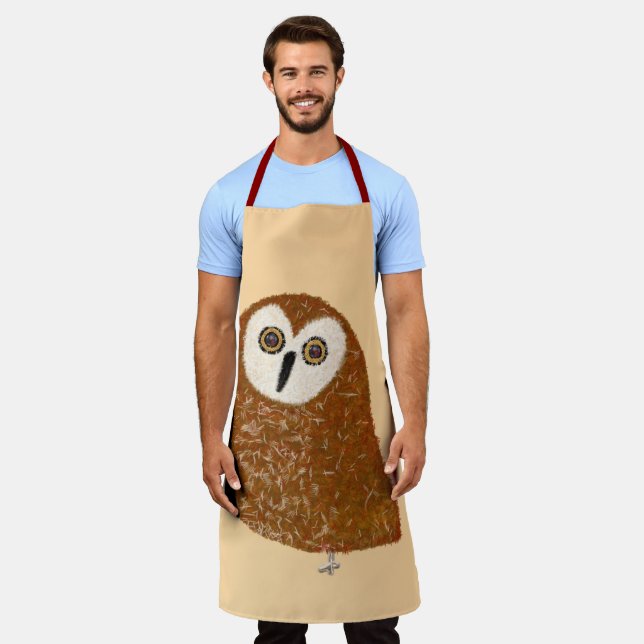 Modern cute northern saw-whet owl apron (Worn)