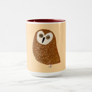 Modern cute northern saw-whet owl mug