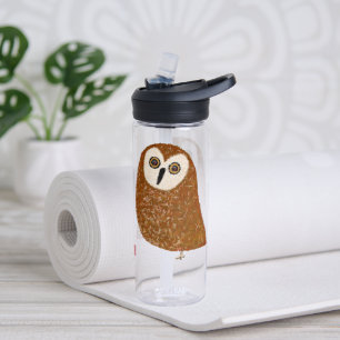 Modern cute northern saw-whet owl water bottle