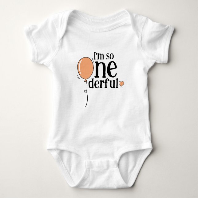 Modern Cute Orange Ballon Onederful Birthday Baby Bodysuit (Front)