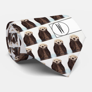 Modern Cute Otter Pattern Monogrammed fun Tie