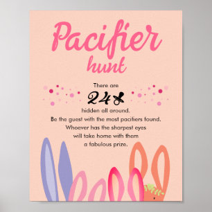 Modern Cute Pacifier Hunt Pastel Bunny Ears Peach  Poster