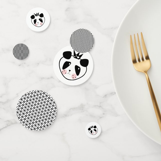 Modern Cute Panda Bear Black White Birthday Confetti (Group)