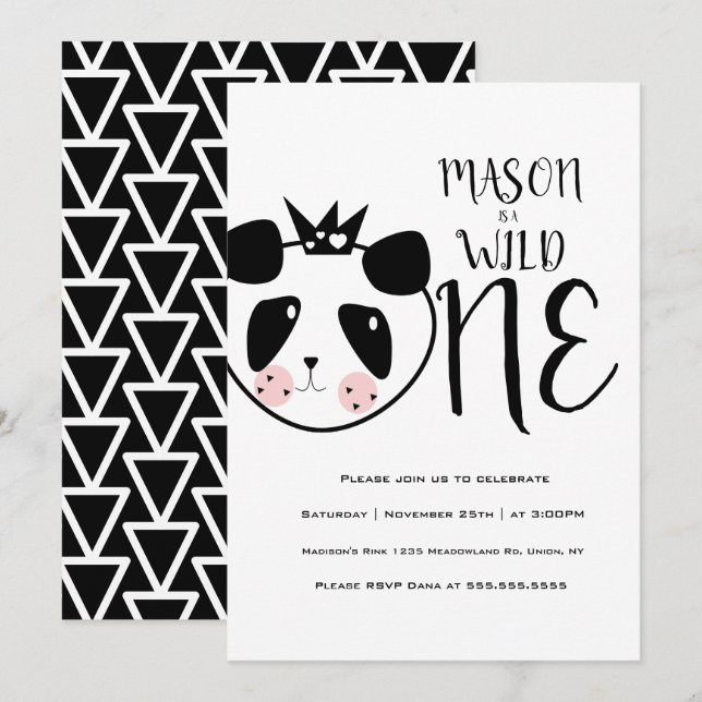 Modern Cute Panda Bold Safari Wild One Birthday Invitation (Front/Back)