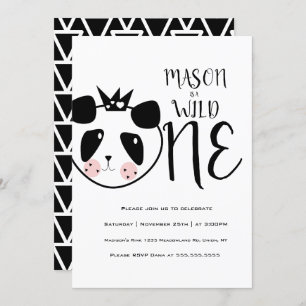 Modern Cute Panda Bold Safari Wild One Birthday Invitation