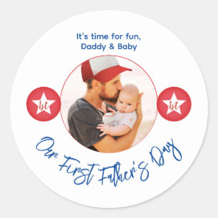 Modern Cute Papa Keepsake Photo First Fathers Day Classic Round Sticker