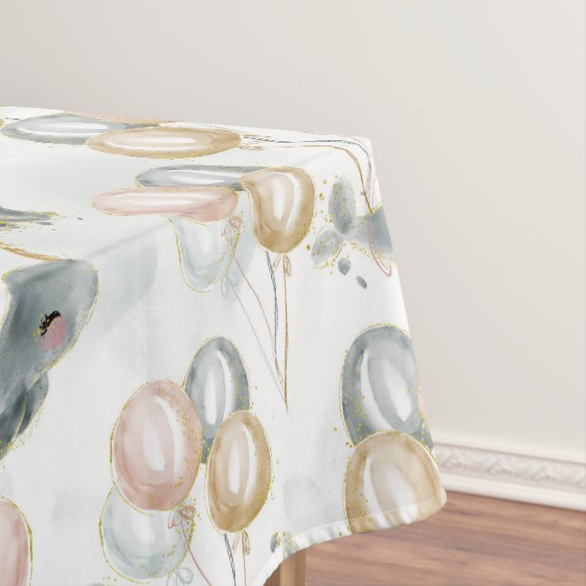 Modern Cute Pastel Whimsical Whale Balloon Party Tablecloth (In Situ)