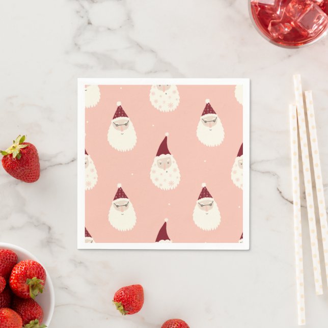 Modern cute pattern Santa pink pattern Xmas party Napkin (Insitu)