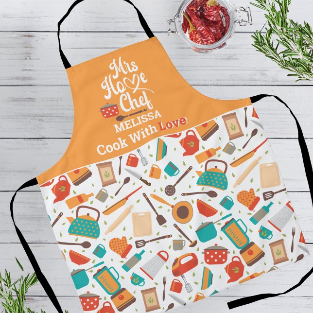 Modern Cute Peach Kitchen Tools Cooking Utensils  Apron (Creator Uploaded)