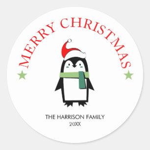 Modern Cute Penguin With Santa Hat Christmas Classic Round Sticker