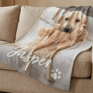 Modern Cute Pet Name Dog Photo Fleece Blanket