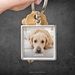 Modern Cute Pet Name Dog Photo Key Ring