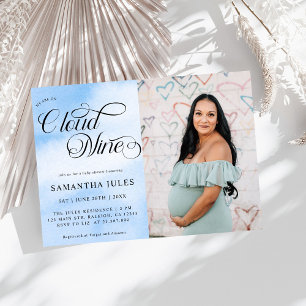 Modern Cute Photo Blue Cloud Nine Baby Shower Invitation