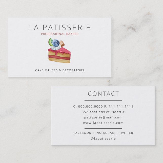 Modern Cute Pink Cheesecake Bakery Pastry Chef Business Card (Front/Back)