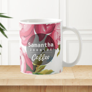 Modern Cute Pink Floral Personalised Name Coffee Mug