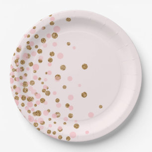 Modern Cute Pink Gold Glitter Birthday Party Paper Plate