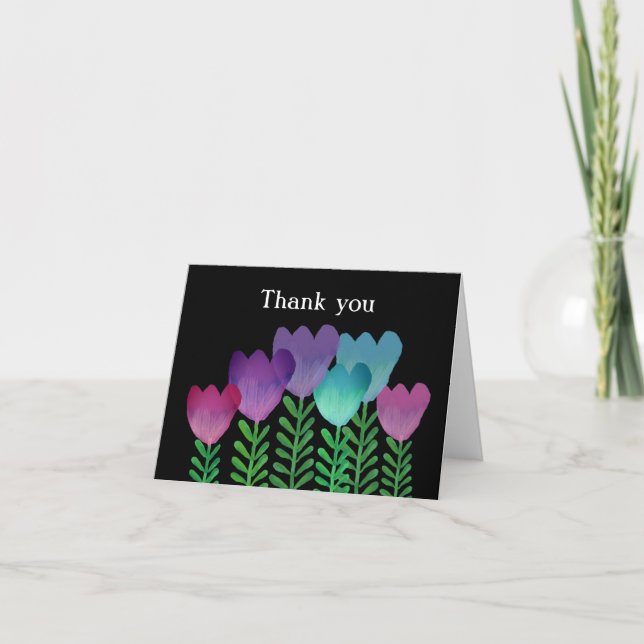 Modern Cute Pink Purple Blue Floral  Thank You Card (Front)