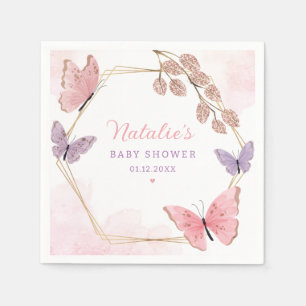 Modern Cute Pink Purple Butterfly Girl Baby Shower Napkin