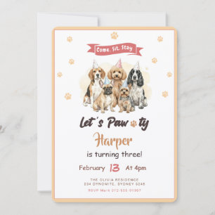 Modern Cute Puppy Dog Pet Birthday Party Invitation