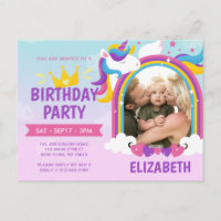 Modern Cute Rainbow Unicorn Photo Birthday
